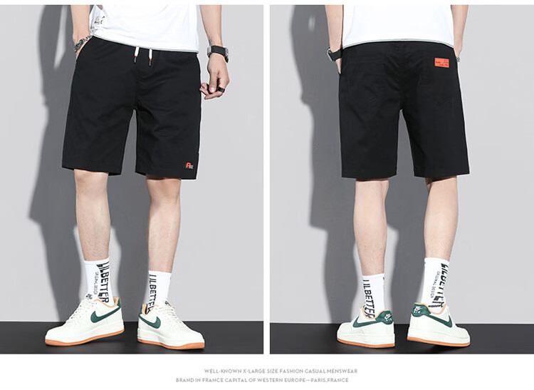 Pierre Cardin Men's Workwear Shorts Summer Casual Straight Cotton Stretch Five-Point Pants Black XL 10