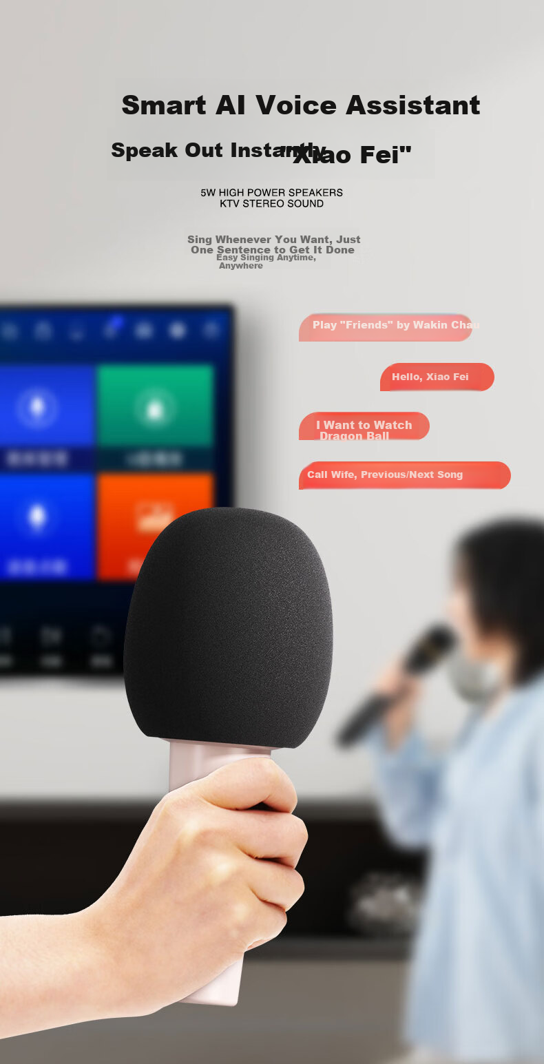 Aigo K2 China Red Wireless Microphone Home KTV Voice Changer Karaoke Speaker TV Douyin Live Noise-Cancelling Bluetooth Singing Handheld Microphone All-in-One Entertainment System 7