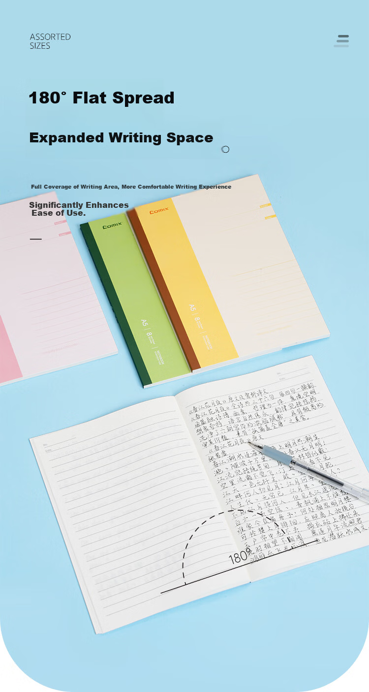 COMIX A5/58 Sheets/3 Books, Wirebound Soft Cover Notebook, Meeting Notebook, Soft Cover Study And Homework Book/work Journal, Fashionable Office EC7653-3 with 5