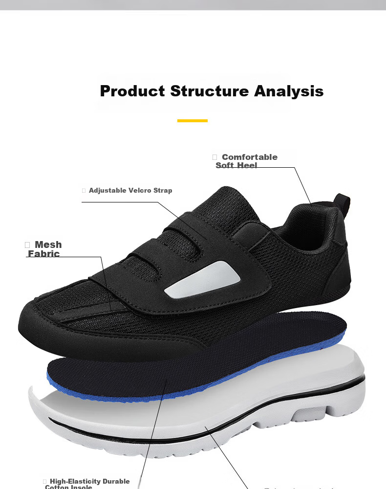FOOTOPPO Velcro Wide Fit Shoes for Men, Breathable, Pressure-Relief, Non-Slip Elderly Shoes for Swollen and Wide Feet 4