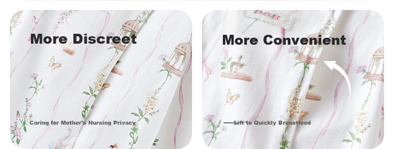EMXEE Spring Autumn Soft Cotton Pure Cotton Nursing Maternity Postpartum Pajamas Set Swan Flower Dance M 24