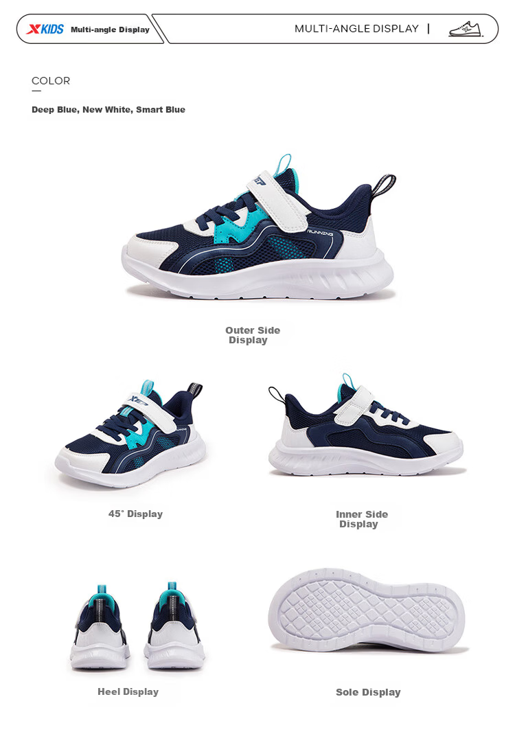 XTEP Kids Toddler Double-Layer Mesh Simple Versatile Comfortable Running Shoes Black/New White Size 28 23