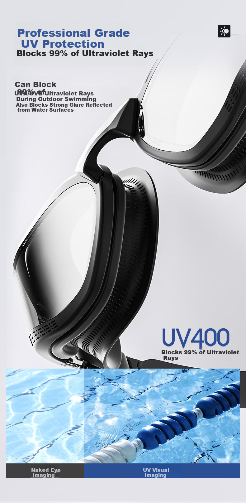 JEEP Small Fog Shield Swimming Goggles Waterproof Anti-Fog Clear Vision Professional Swimming Glasses for Men and Women - Mottled Black, Plano Lens 7