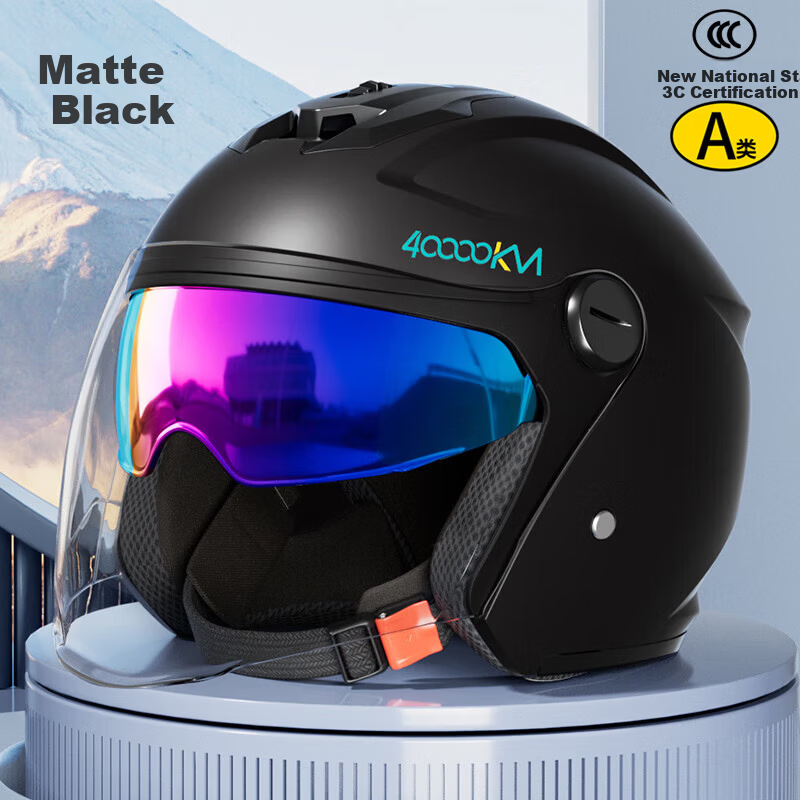40,000 Kilometers New National Standard 3C Certified Electric Motorcycle Helmet Winter Warm Motorcycle Helmet Anti-Fog Visor Unisex Matte Black