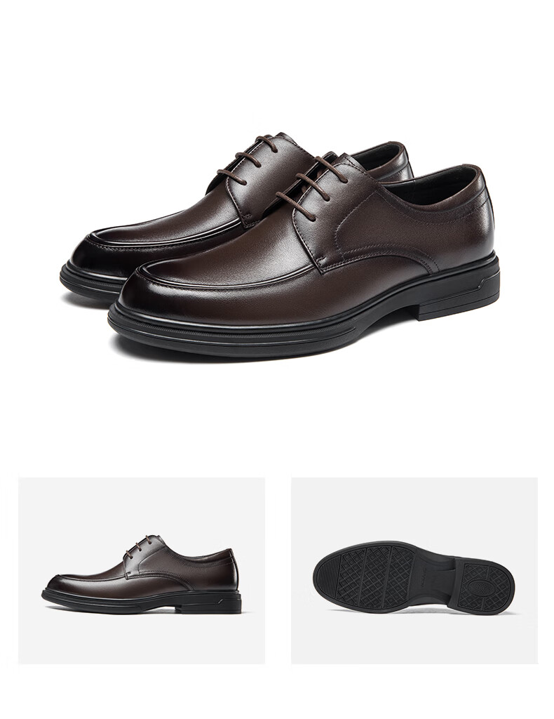 Aokang Lace-Up Comfortable Sole Solid Color Business Formal Breathable Men's Leather Shoes Black Size 43 8