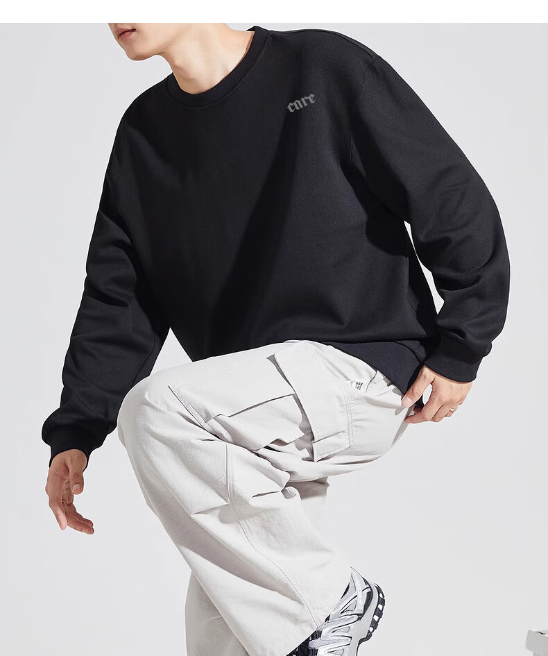 Huili Men's Sweatshirt, 320g Heavy Cotton, Autumn Long-Sleeve T-Shirt, Trendy Inner Layer, Loose-Fitting Men's Top, Black, Size L 14
