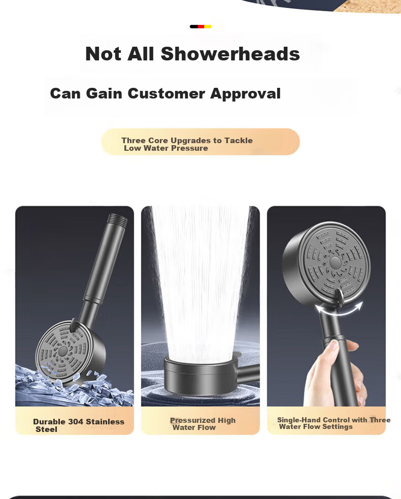 HOMK German Pressurized Shower Head 304 Stainless Steel High-Pressure Shower Sprayer 2
