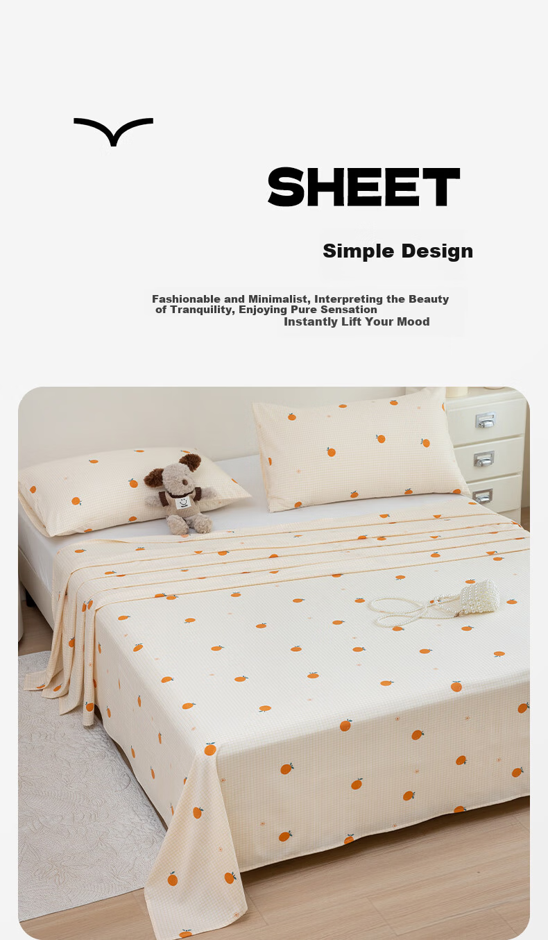 KING SHORE Brushed Cotton Sheet 7A Antibacterial Thickened Naked Sleep Bed Sheet Dormitory Student Single 160*230cm Sweet Orange 7