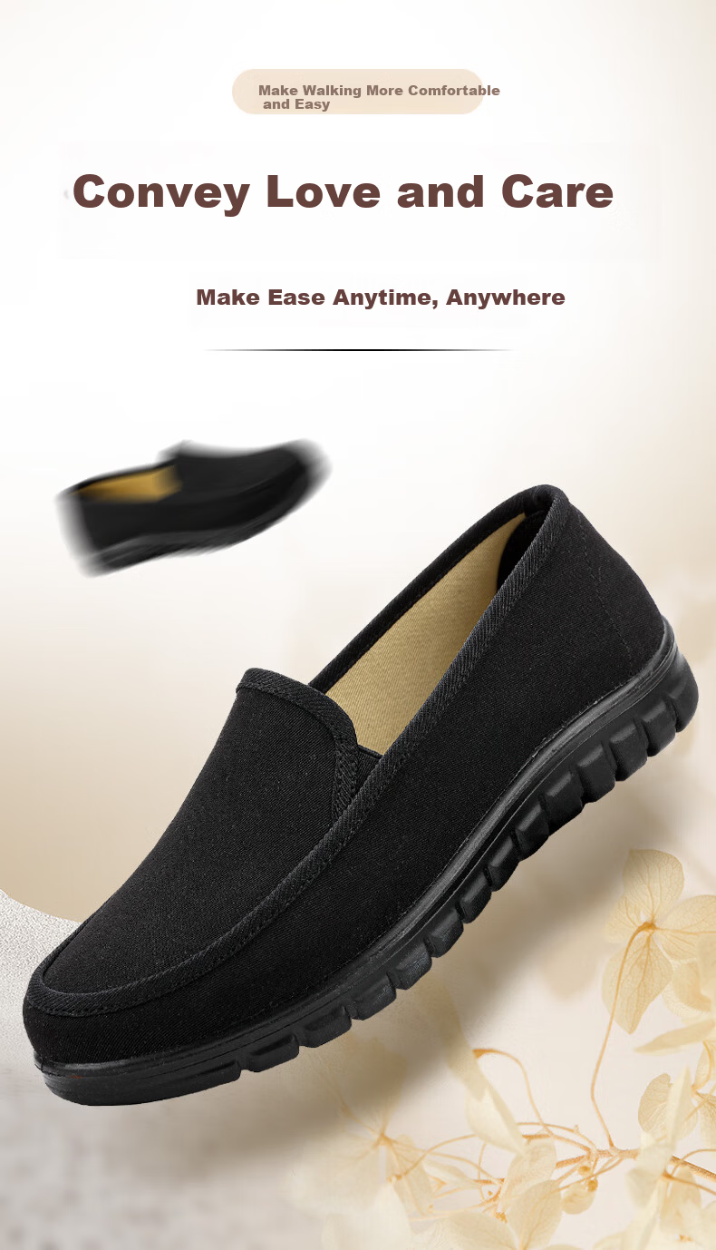 Busheyuan Slip-On Work Shoes for Hotel and Nurse, Old Beijing Cloth Shoes 410-9525 Black Size 38 1