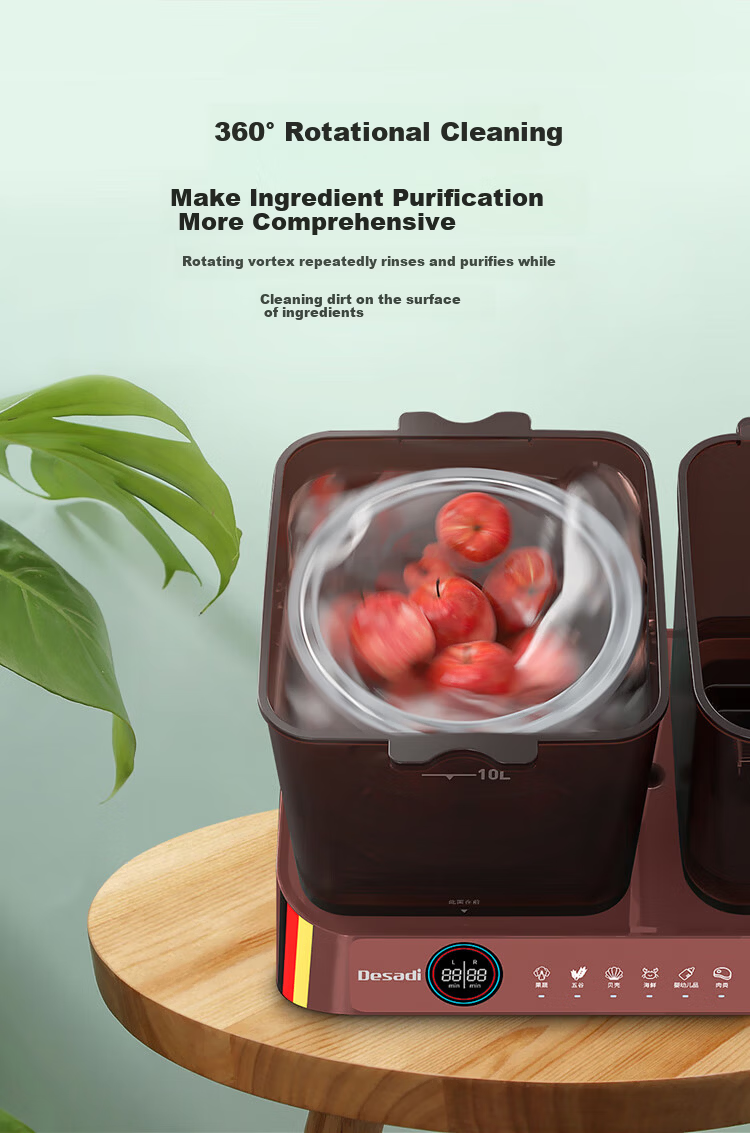 Desadi German Fruit and Vegetable Washer Household Dual-Tub Dual-Use Meat and Vegetable Cleaner 15L Large Capacity Multifunctional Food Purifier Fruit and Vegetable Washing Machine 7