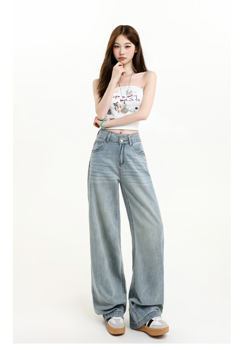 Jeanswest Women's High-Waist Jeans 2026 Spring Summer Lightweight Silky Slim Fit Wide-Leg Denim Pants Blue XL 16