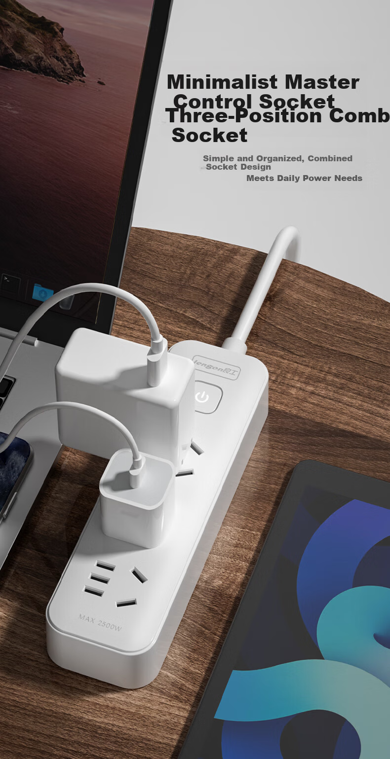 Lengon Safety Power Strip, Master Control 4-Outlet Combination Socket 1.8 Meters, Power Bar/Extension Cord/Power Strip for Dormitory, Home, Office Use R122-1.8 2