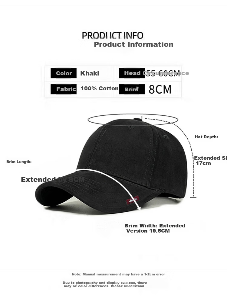 JEEP Men's Baseball Cap Versatile Four-Season Pure Cotton Adjustable Sunshade Hat Unisex Sun Protection Cap 3