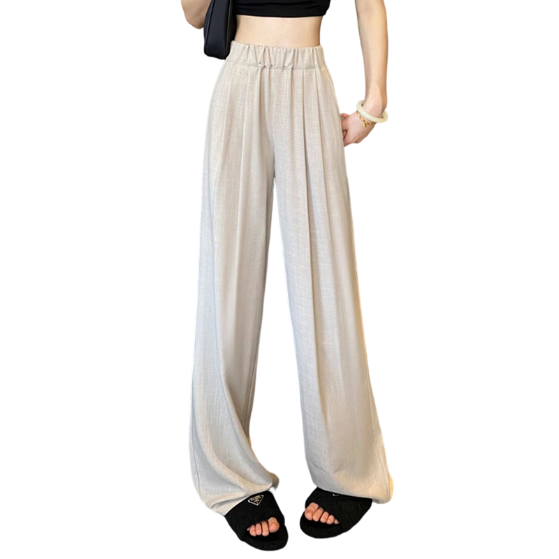 Free Style Khaki Wide-Leg Pants for Women Summer Lightweight Draped Loose Lazy Style New Chinese Linen Ice Silk Casual Yamamoto Pants
