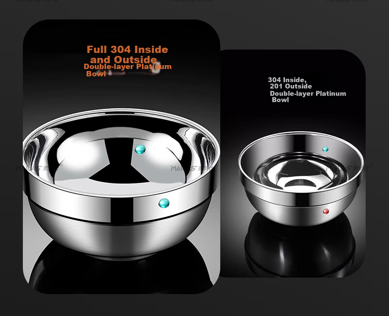 Mailangshi 11.5cm Double-Layer Thickened 304 Stainless Steel Soup Bowl, Anti-Scald Commercial Rice Bowl for Canteen 3