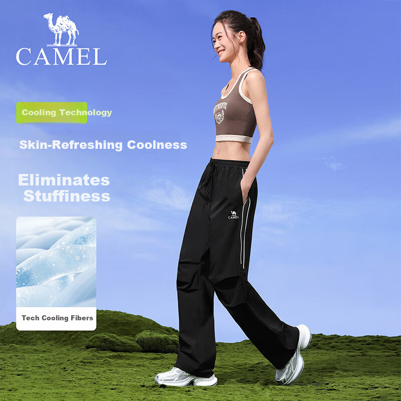 CAMEL Women's Outdoor Hiking Paratrooper Pants Loose Stretch Sports Casual Trousers Y26BA4L0012 Phantom Black M