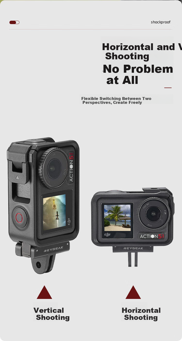 REYGEAK Lightweight Metal Cage Compatible with DJI Action 5 Pro, Action 4, and 3 - Full Protective Frame for Sports Camera Outdoor Vlog Photography Expansion Accessory 8