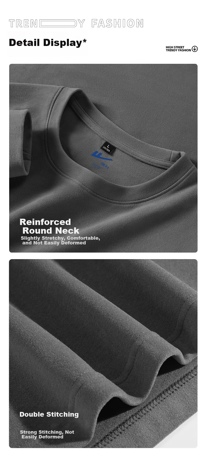 Warrior Double-Sided Fleece Long Sleeve T-Shirt Men Autumn Winter Skin-Friendly Thickened Solid Color Versatile Crew Neck Pullover 8