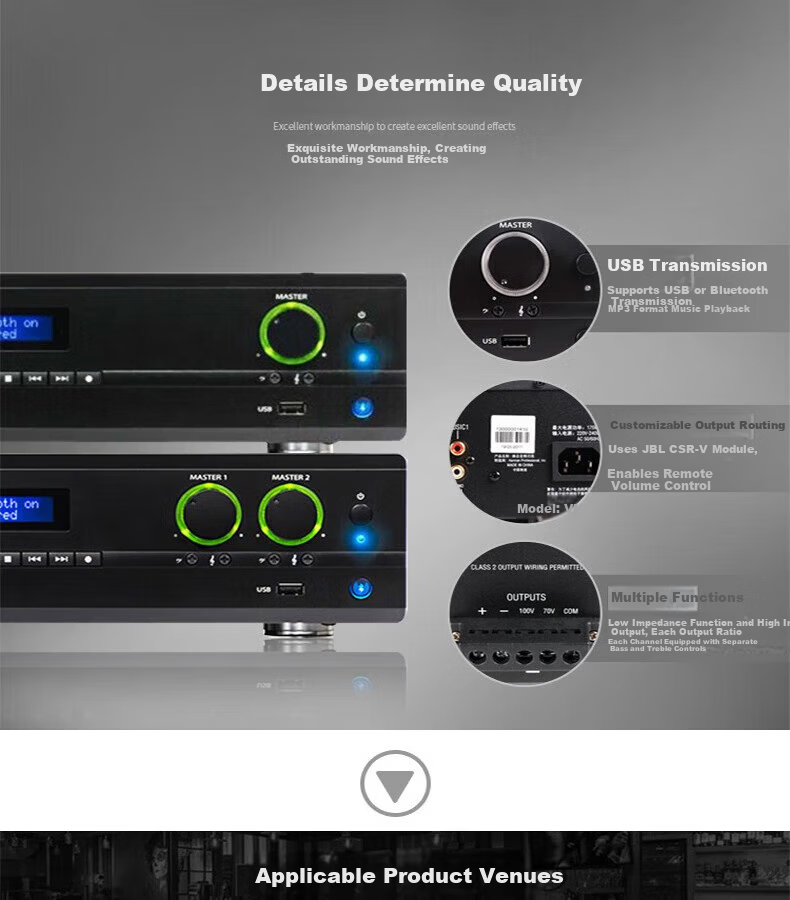 JBL VMA160 Amplifier Background Music Commercial Public Address Conference Room Store Restaurant Constant Voltage and Constant Impedance Amplifier Bluetooth USB Microphone Interface 2