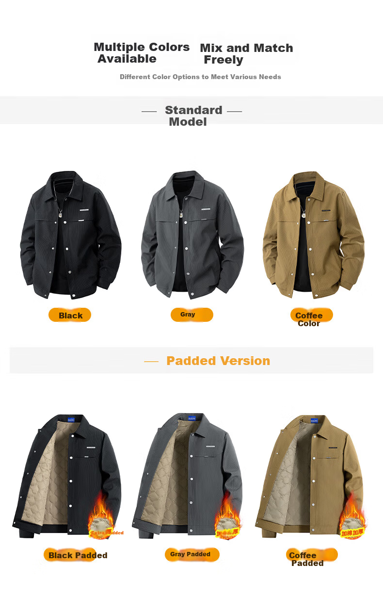 FAIRWHALE Men's Autumn Winter Padded Jacket 2025 Business Trendy Brand Turn-down Collar Autumn Coat 3XL Gray Padded Version 5