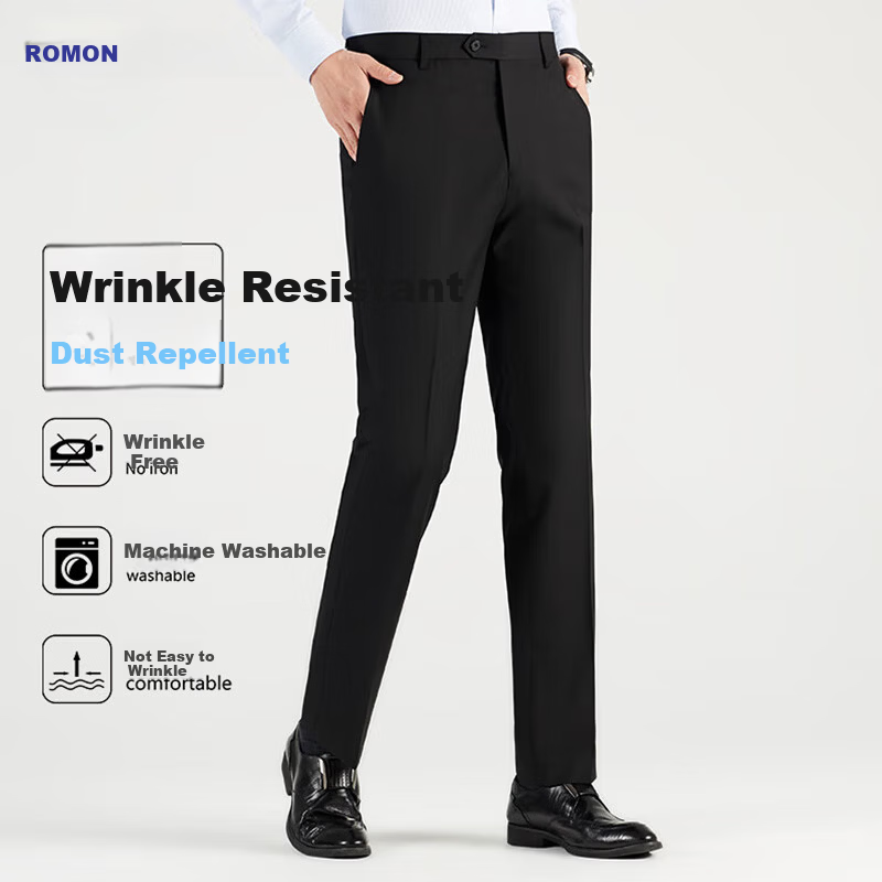 Romon Men's High-Waist Wrinkle-Free Business Dress Pants Casual Elastic Straight-Leg Trousers for Dad