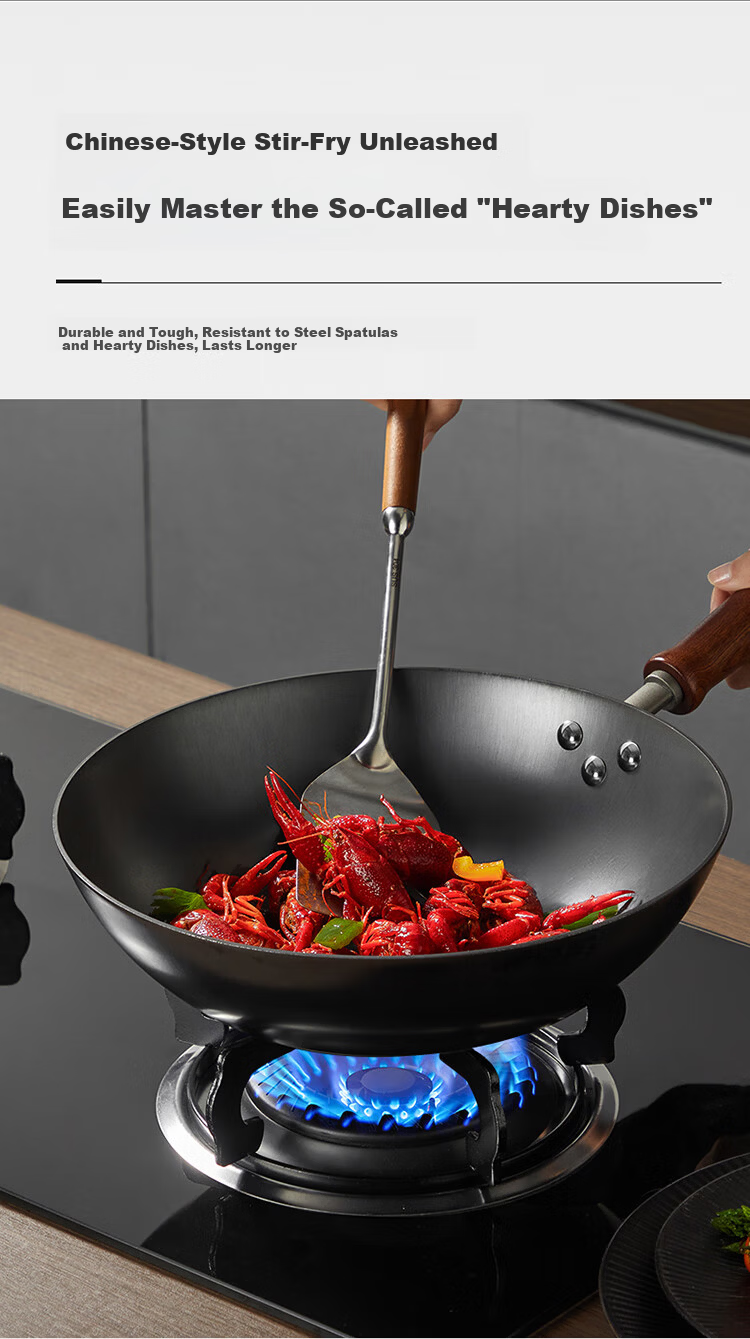 Chuida Huang Cast Iron Wok 34cm Non-Rust Lightweight Non-Coated Non-Slip Frying Pan 7