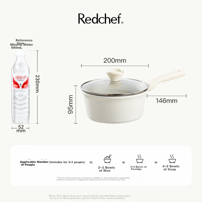 Red Chef Titanium Ceramic Milk Pot with Steamer Basket 20cm Baby Food Supplement Pot Non-stick Small Milk Pot for Gas Stove and Induction Cooker