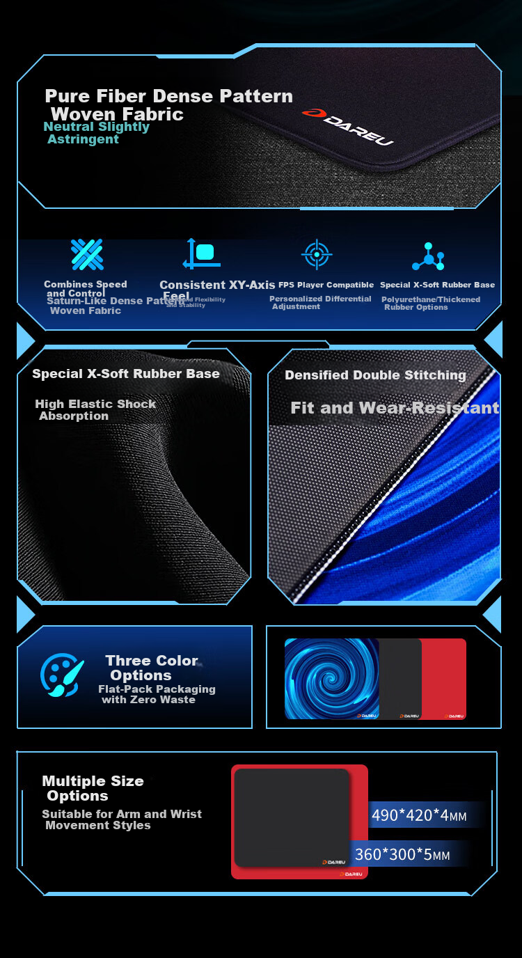 Dareu Su Gaming Mouse Pad FPS Competitive Smooth Neutral Large Office Desk Mat Valorant CSGO 360x300x5mm Rubber Base Black 1