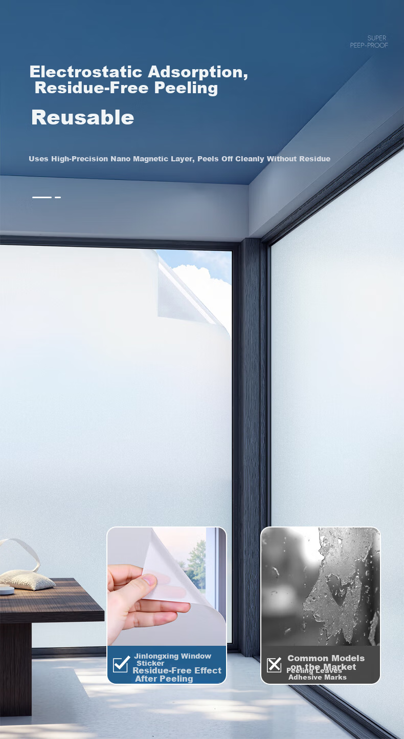 Jinlongxing Frosted Privacy Glass Film Anti-Peeping Light-Transmitting 0.9*3m for Bathroom Toilet 14