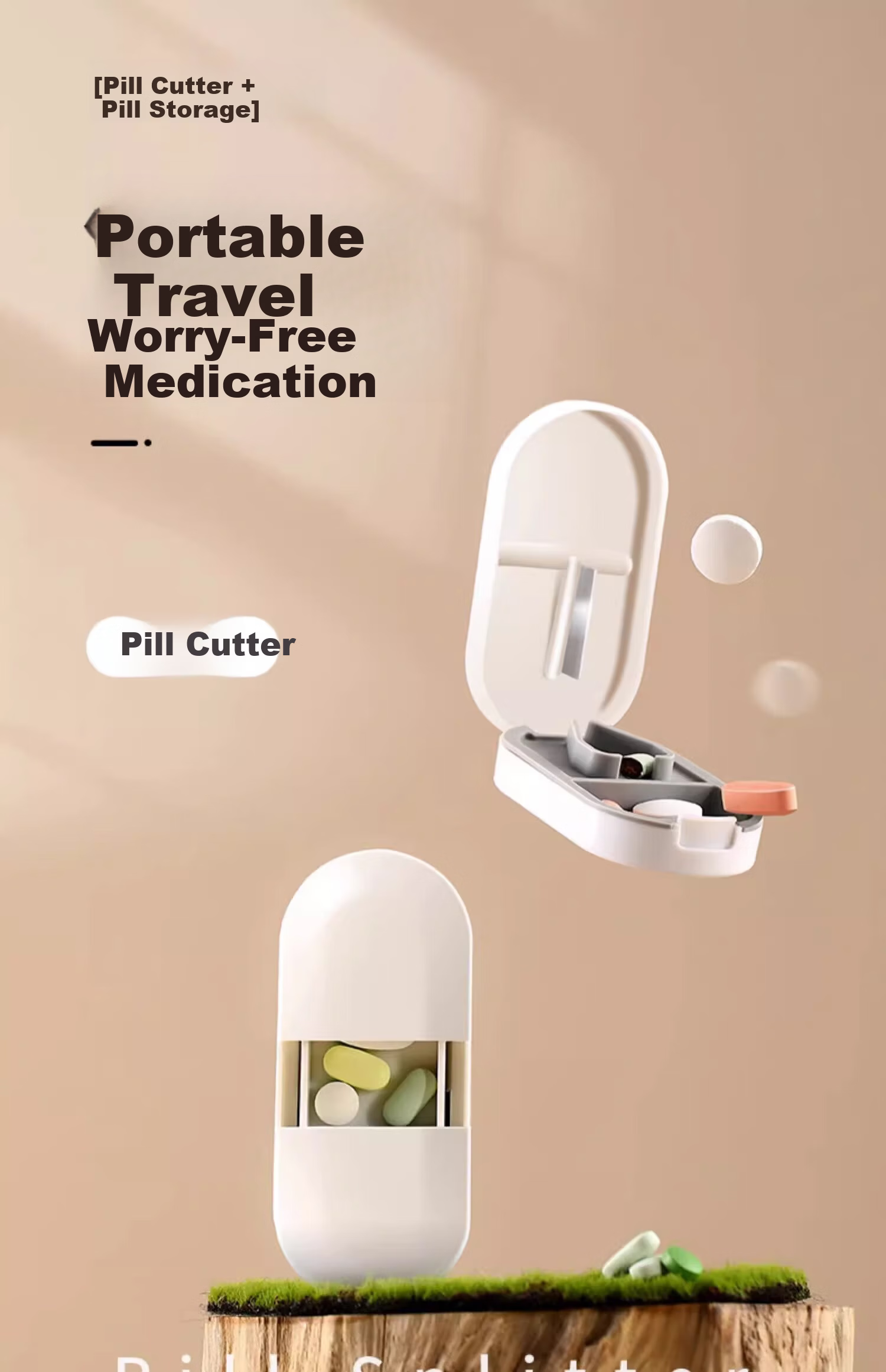 BaiCaoYuan Pill Cutter and Divider, Portable Medicine Tablet Splitter with Four Compartments 1