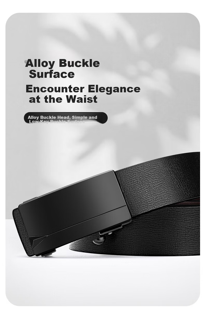 Biyoumei Men's Leather Ratchet Belt, Toothless Automatic Buckle, Pure Cowhide, Business Casual Elastic Waist Belt, Black 120cm 5