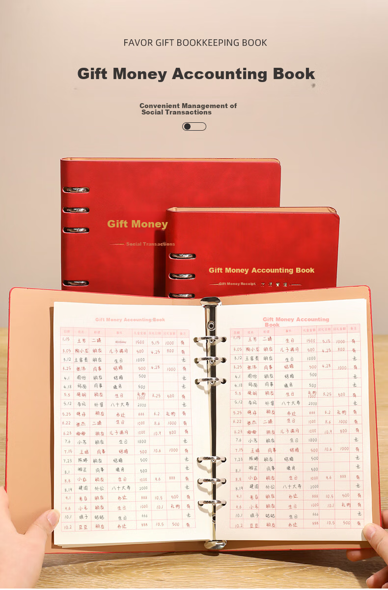 Jinyi Humanitarian Gift Money Accounting Book, Social Exchange Ledger, Wedding Gift Record Book, Wedding Guest Sign-In Book, Gift Money Registration Book, Gift Collection Ledger B5 Thoughtful (64 Lines) 1