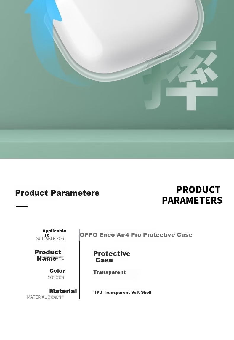 HotFire Case for OPPO Enco Air4 Air4Pro Earbuds Silicone Wireless Charging Protective Soft Cover Transparent with Lanyard 3