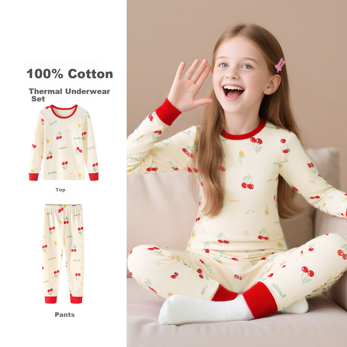 Deesha Kids Autumn Thermal Underwear Set Girls Baby Fall Winter Warm Cotton Long Johns Pure Cotton Base Layer Pajamas