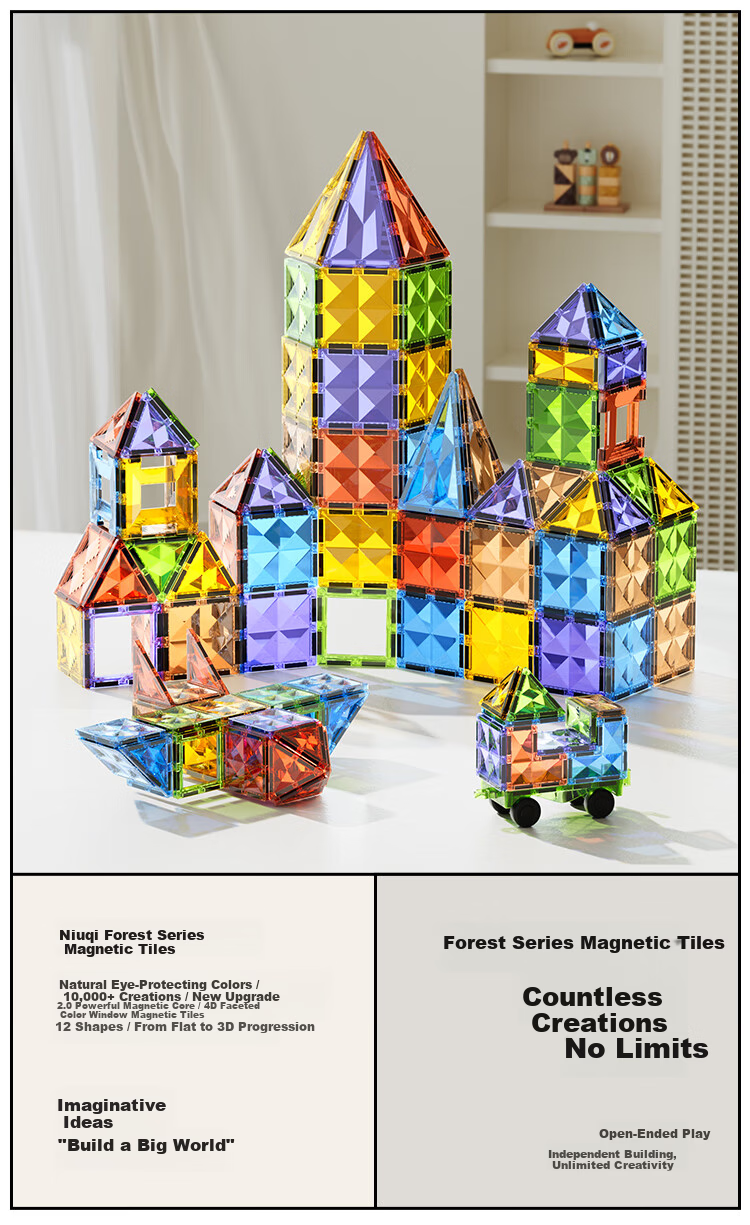 Nukied Children's Magnetic Building Blocks Toy, Colorful Window Star Diamond, Ages 3-6, Strong Magnetic Assembly Blocks, Children's Birthday Gift 1