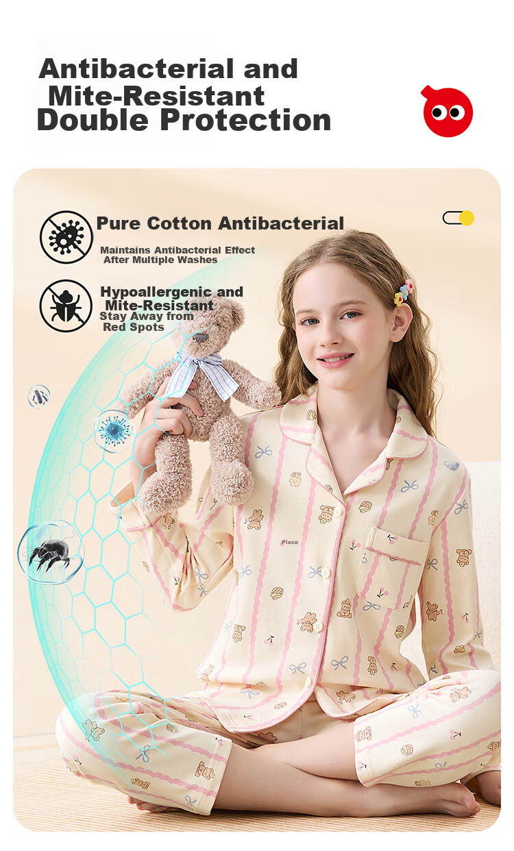 Hodo Children's Pajama Cardigan 100% Cotton Spring Autumn Long Sleeve Class A Big Kids New Girls Long Sleeve Homewear Set 8