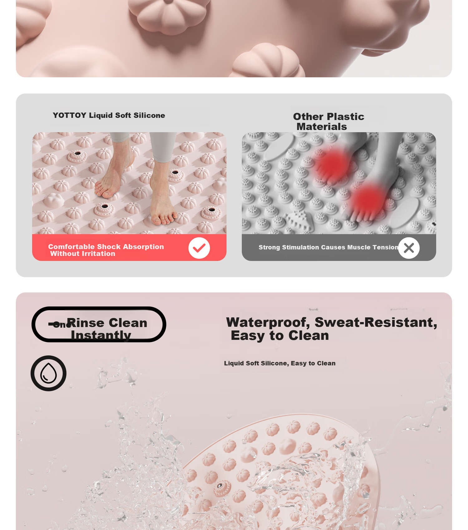 Yottoy Liquid Soft Silicone Acupressure Board Slow Jogging Traditional Chinese Medicine Weight Loss Foot Massage Mat Pink 13