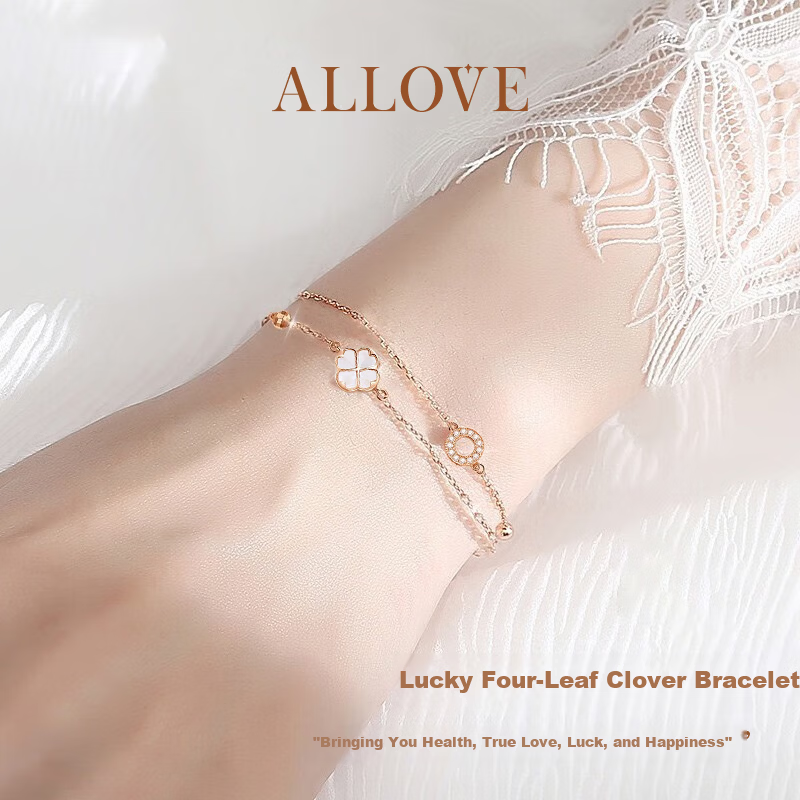 ALLOVE Four-Leaf Clover Silver Bracelet for Women 2026 New Rose Gold Birthday 520 Valentine's Day Gift for Girlfriend Wife