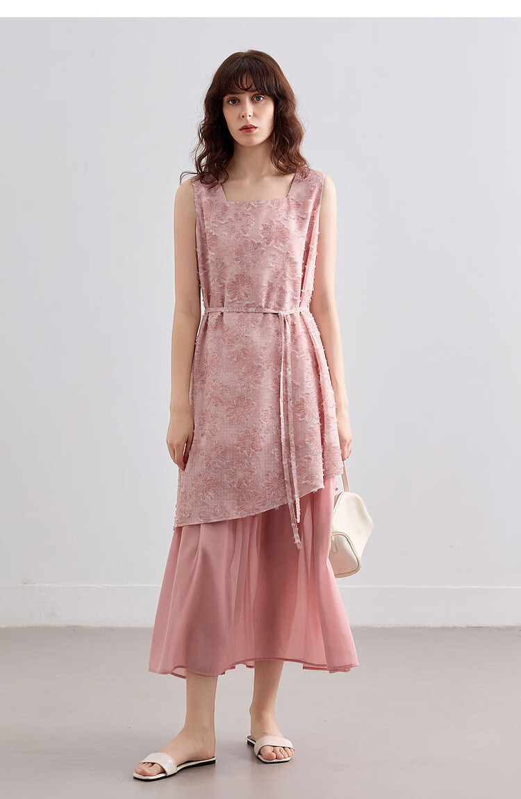 Demana Summer Faux Two-Piece Spliced Chiffon Lightweight Loose Sleeveless A-Line Mid-Length Dress with Cutwork and Print 22