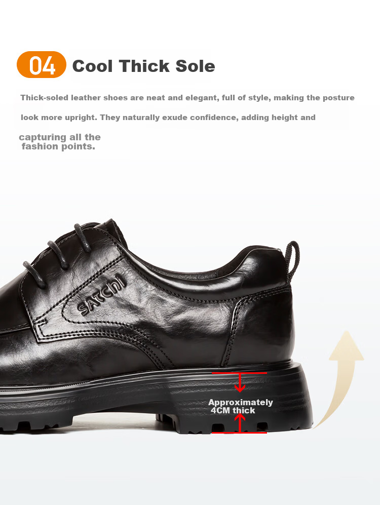 SATCHI Men's Casual Business Dress Shoes Thick Sole Derby Shoes Wedding Office Shoes 522562221Z Black Size 39 4