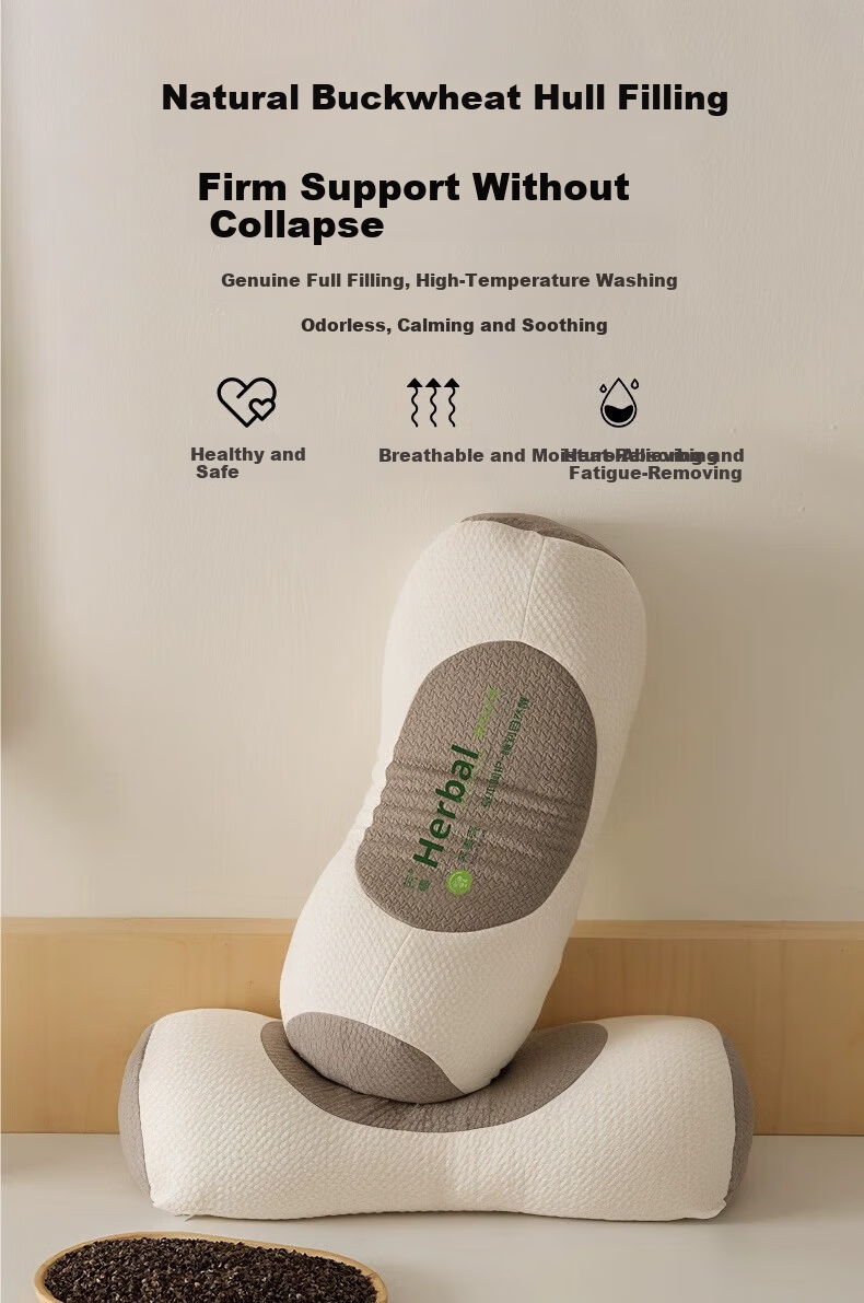 Chuangmaishi [Class A] Cervical Pillow Neck Support Pillow 100% Buckwheat Pillow for Men Anti-Curved Traction Round Pillow Nap Pillow 5
