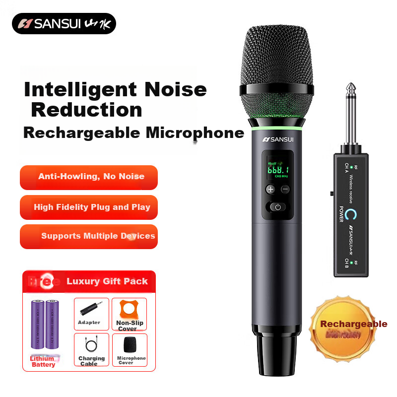 SANSUI M2 Wireless Microphone Universal Mic Home KTV Singing Speech Stage Karaoke Conference Speaker Amplifier Car Use One-to-One System