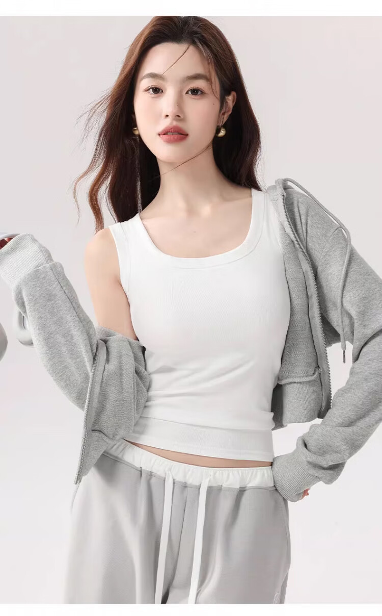 Caiyue Women's Spring Summer Thin Breathable Slim Fit Ribbed Sleeveless Wide Shoulder Tank Top with Side Coverage High Elasticity 7