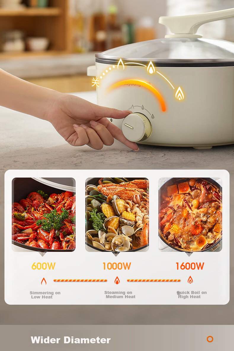 Joyoung ZMD Safe Series Electric Hot Pot Household Electric Frying and Cooking Pot 1600W Power 3-Speed Adjustment Large Diameter Deep Pot 6L Capacity HG60-G501 6
