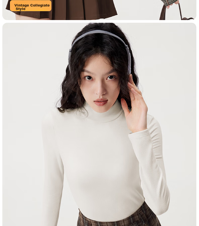 Banlian Padded Chest Base Layer Half Turtleneck Thermal Long Sleeve Fleece Winter Top 25