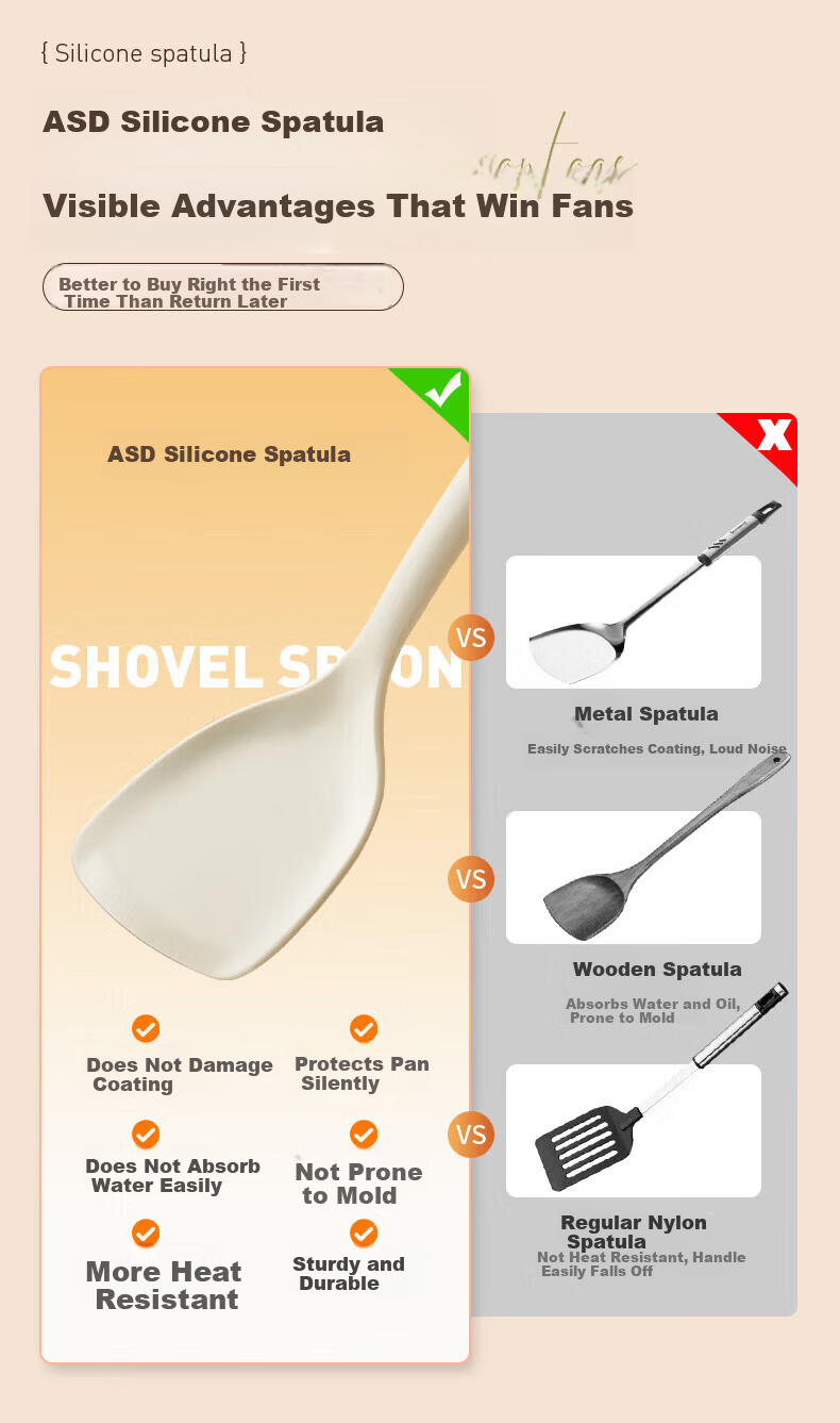 ASD Silicone Spatula Set Non-Stick Frying Pan Cooking Utensils High Temperature Resistant Household Cooking Spoon and Turner 1