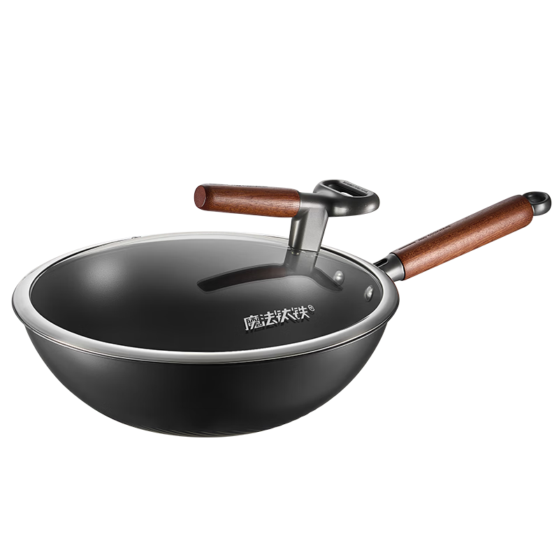 ASD Titanium Iron Wok Non-Stick Frying Pan with Fluorine-Free Coating, 30cm Household Stir-Fry Pan Compatible with Gas and Induction Cookers T4WG