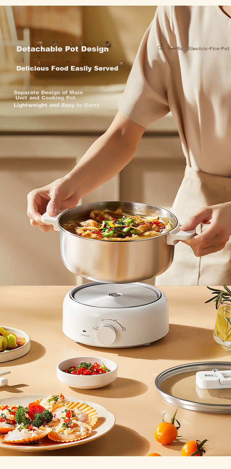 Liven Little Steel Man 304 Stainless Steel Electric Hot Pot Small 2-3 Person Electric Cooking Pot Detachable Non-Coated 3L Travel Hot Pot DHG-J346 6
