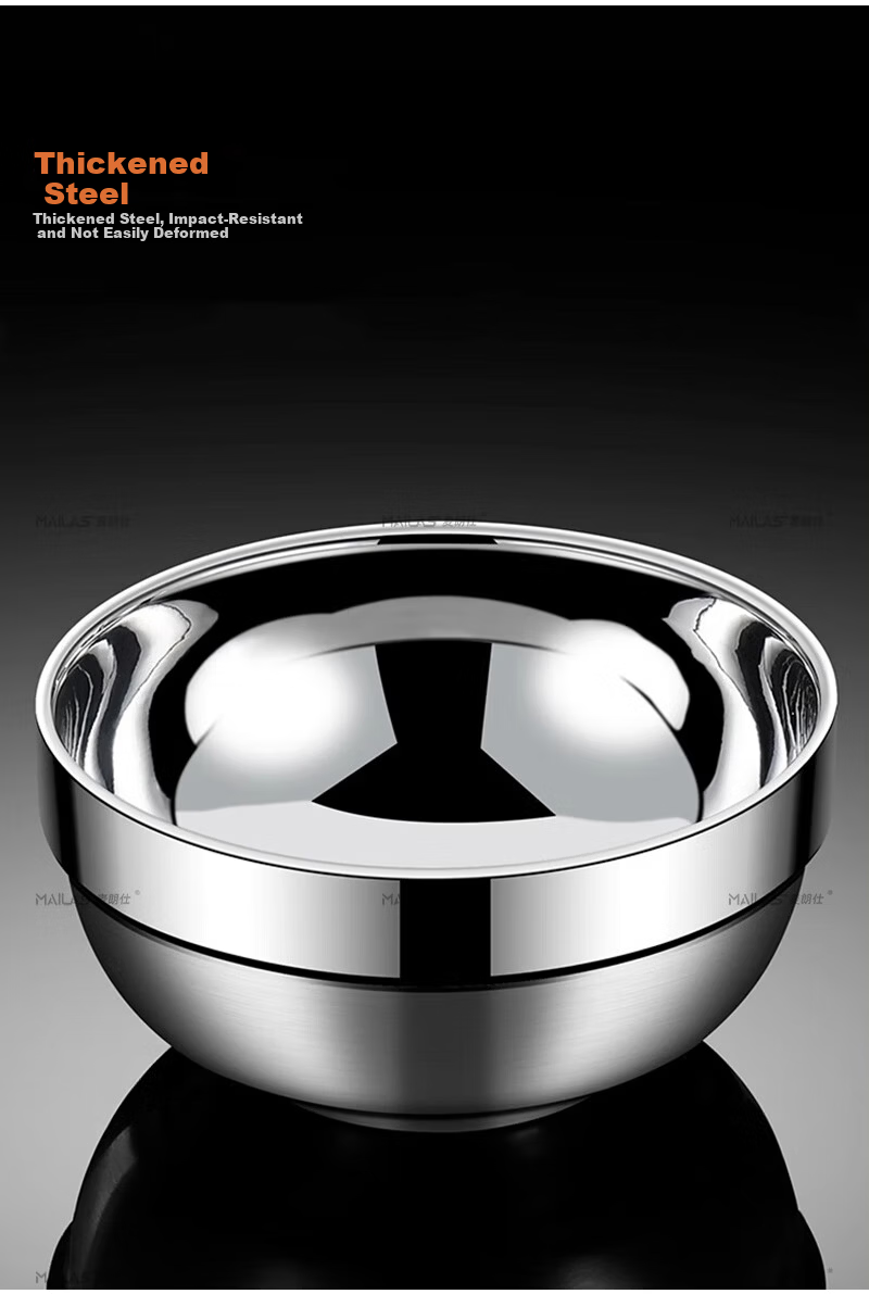 Mailangshi 11.5cm Double-Layer Thickened 304 Stainless Steel Soup Bowl, Anti-Scald Commercial Rice Bowl for Canteen 12