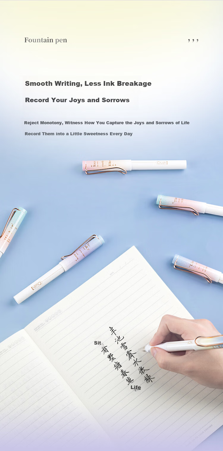 GuangBo Sunset Lamp Series Fountain Pen for Primary and Secondary Students, Hard Pen Calligraphy Practice, Replaceable Ink Cartridge, Black EF Nib, Japanese Style, Random Color B12012D 2